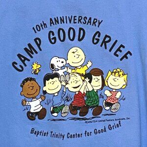 Camp Good Grief‎ 10th Anniversary T-Shirt Mens 2XL Blue Peanuts Gang Bereavement